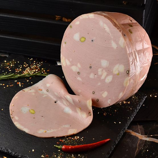 Свиная колбаса Мортаделла с фисташками, варёная 