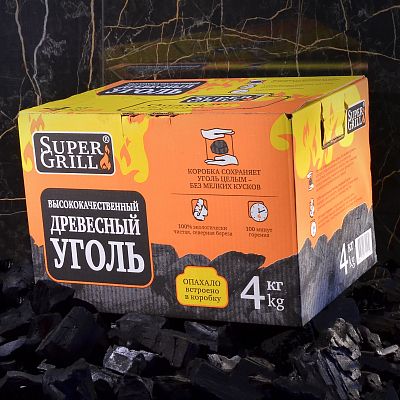 Уголь Супер Гриль коробка 4 кг 